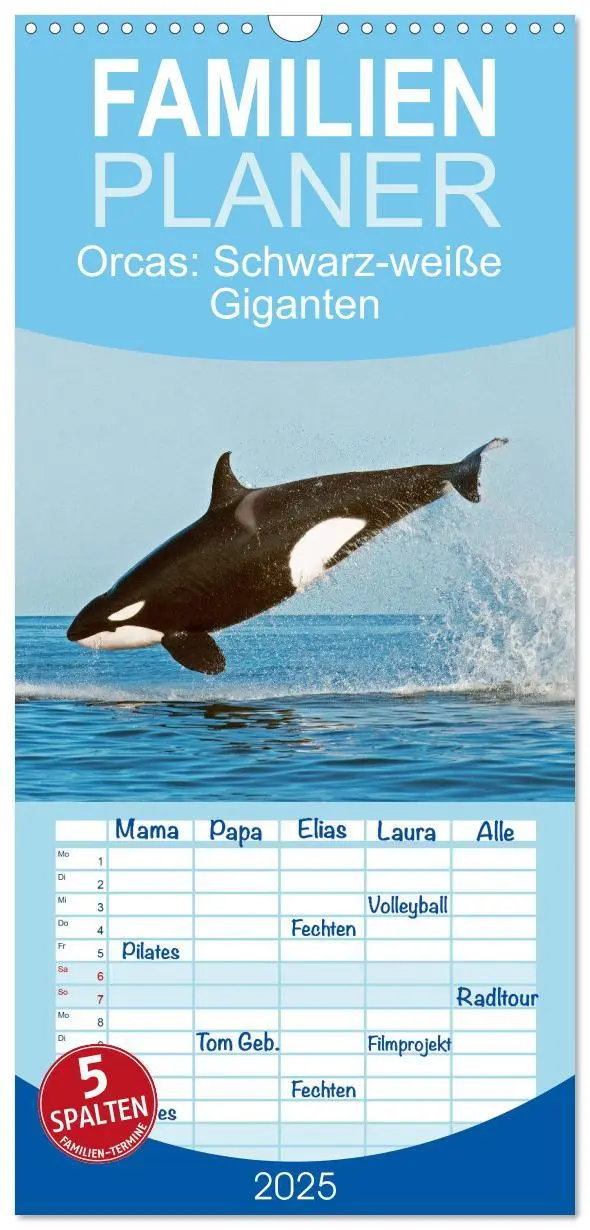 Cover: 9783457091098 | Familienplaner 2025 - Orcas: Schwarz-weiße Giganten mit 5 Spalten...