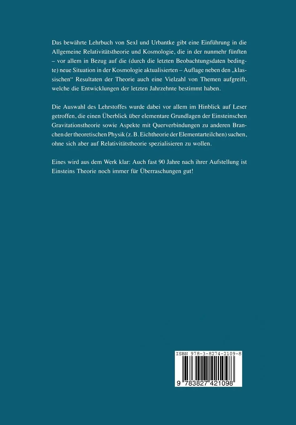 Rückseite: 9783827421098 | Gravitation und Kosmologie | Helmuth Urbantke | Buch | xii | Deutsch