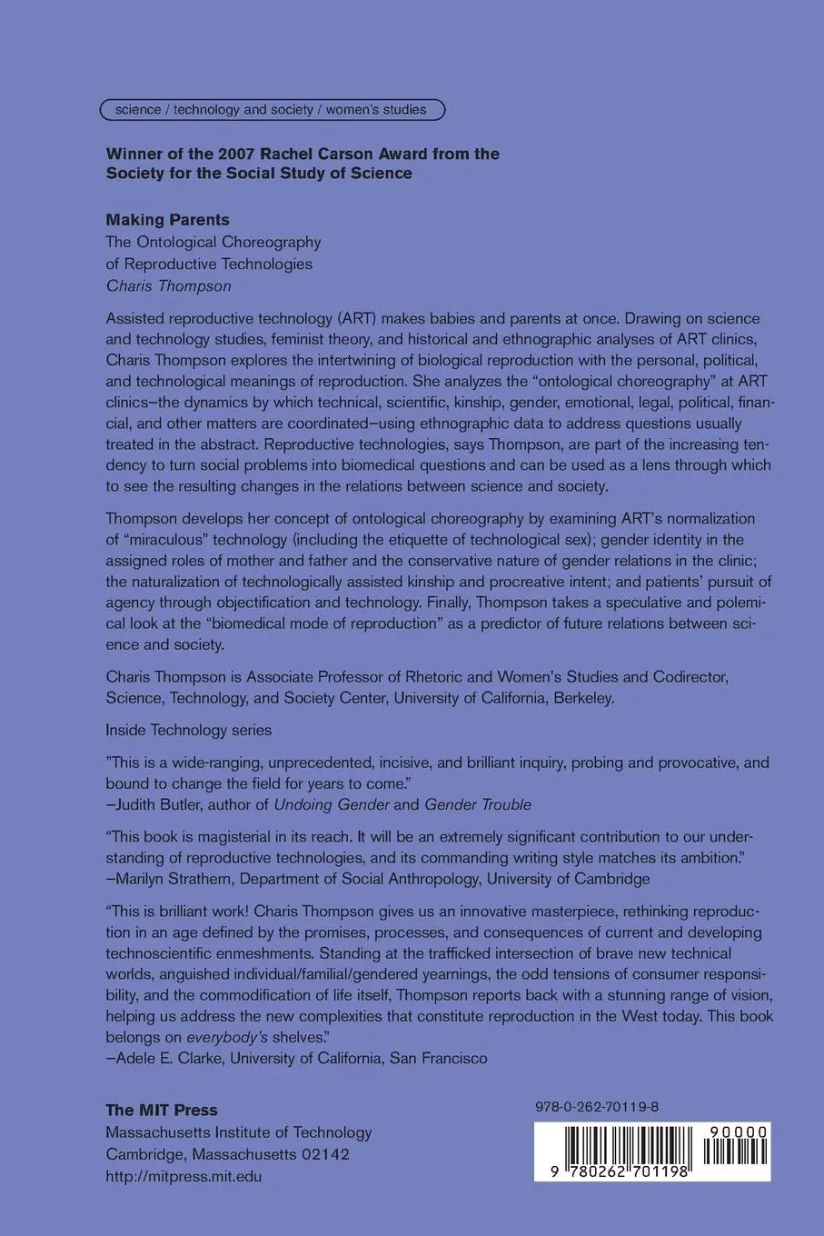 Rückseite: 9780262701198 | Making Parents | Charis Thompson | Taschenbuch | Englisch | 2007