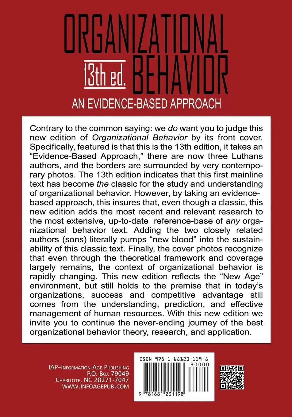 Rückseite: 9781681231198 | Organizational Behavior | An Evidence-Based Approach, 13th Ed. | Buch