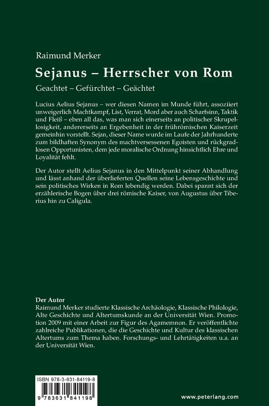 Rückseite: 9783631841198 | Sejanus ¿ Herrscher von Rom | Geachtet ¿ Gefürchtet ¿ Geächtet | Buch