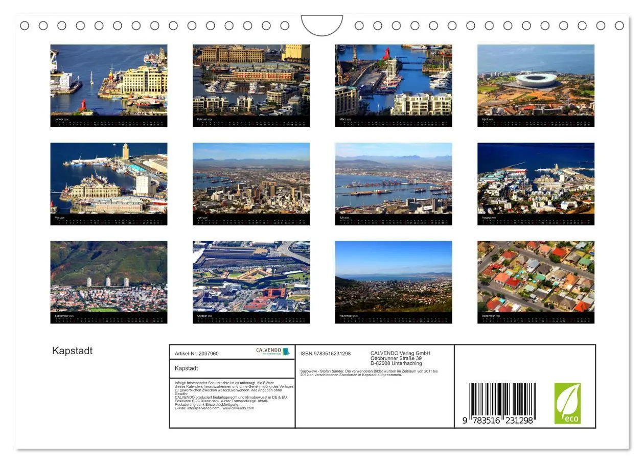 Bild: 9783516231298 | Kapstadt (Wandkalender 2026 DIN A4 quer), CALVENDO Monatskalender