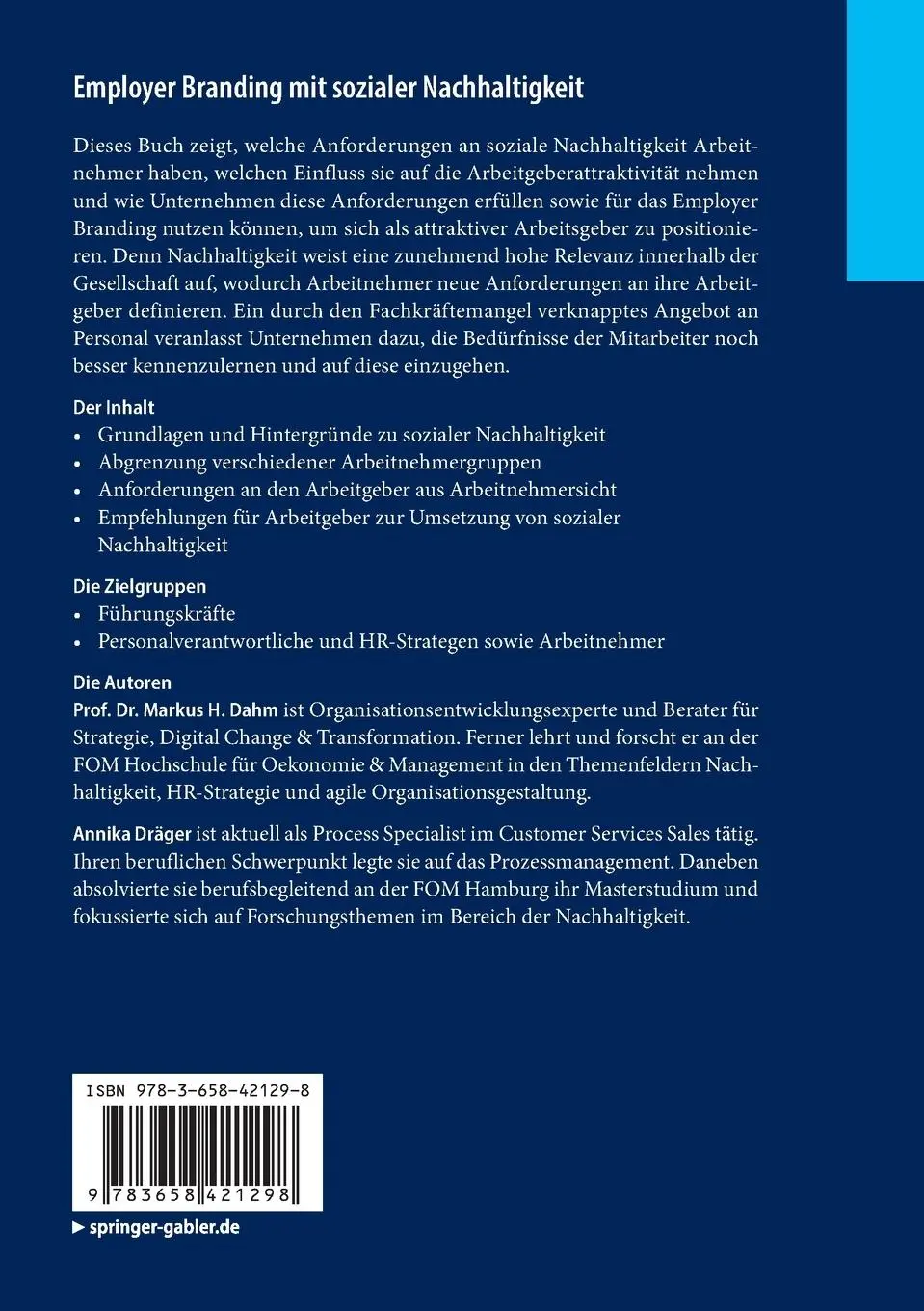 Rückseite: 9783658421298 | Employer Branding mit sozialer Nachhaltigkeit | Annika Dräger (u. a.)