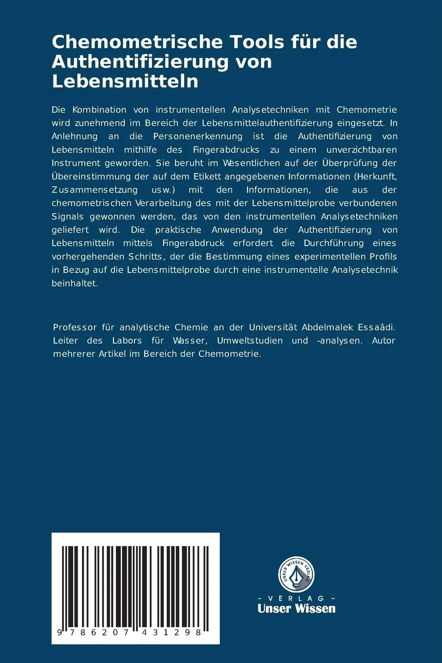 Rückseite: 9786207431298 | Chemometrische Tools für die Authentifizierung von Lebensmitteln