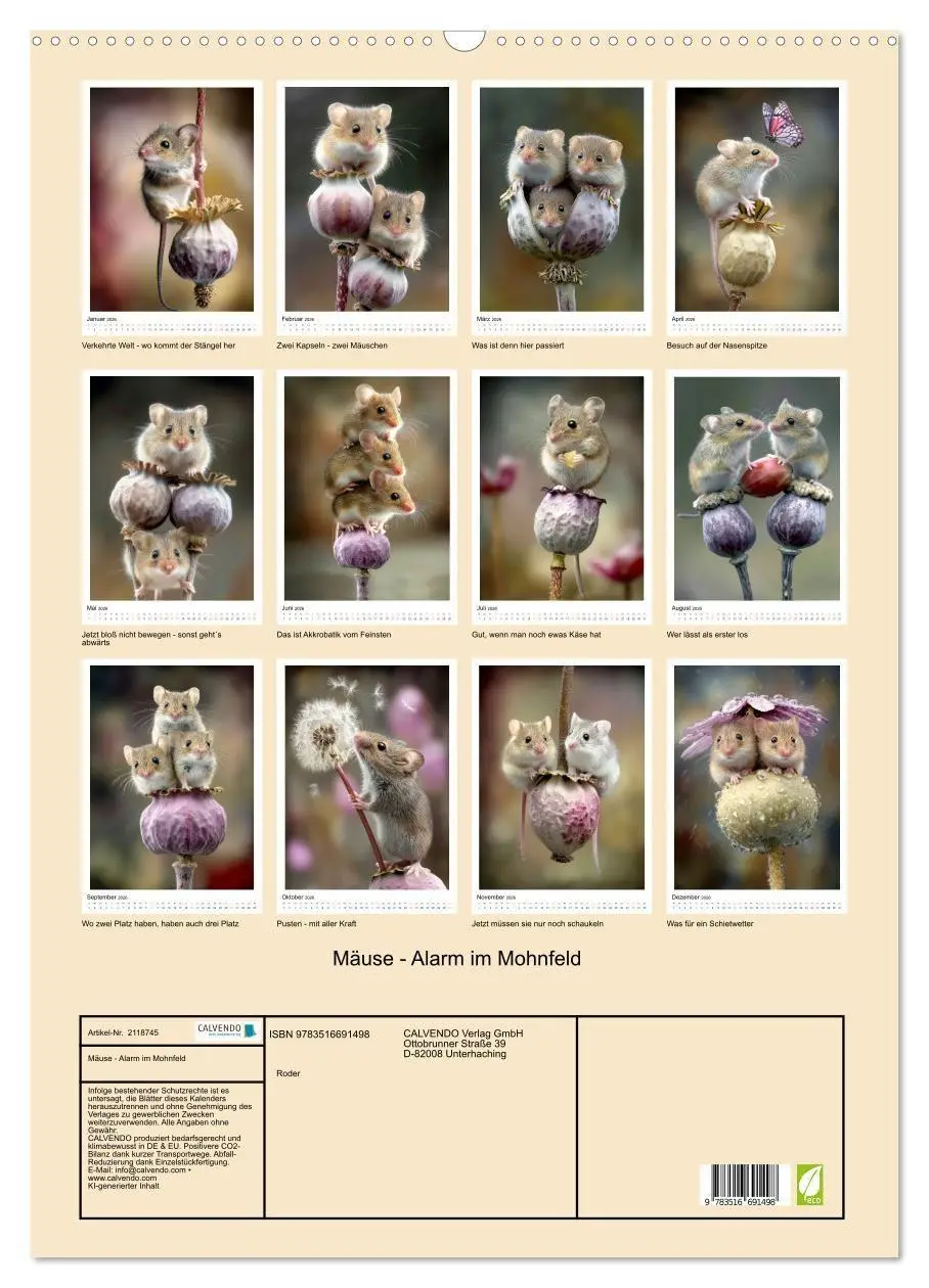 Bild: 9783516691498 | Mäuse - Alarm im Mohnfeld (Wandkalender 2026 DIN A2 hoch), CALVENDO...