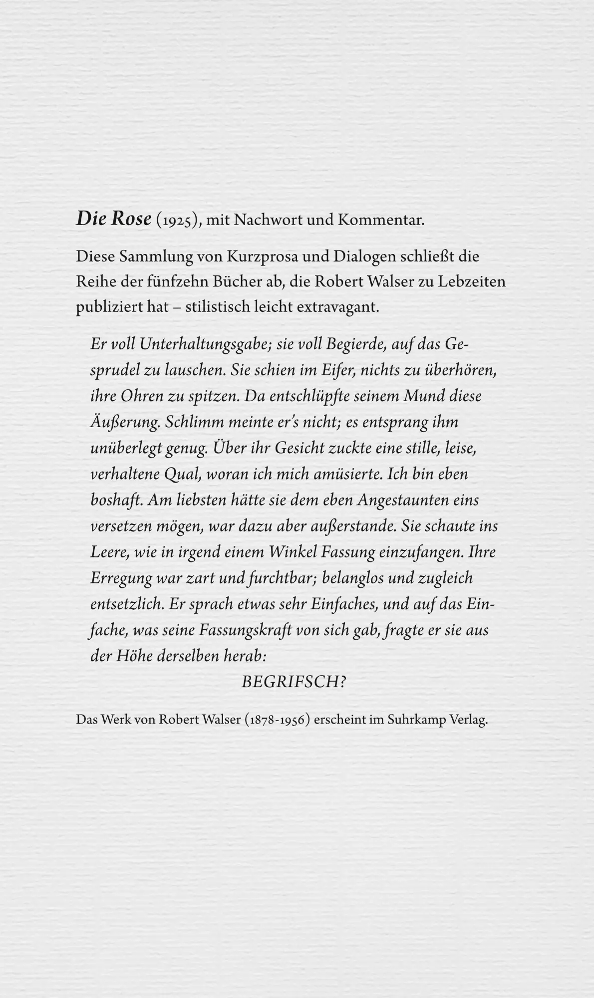 Rückseite: 9783518431498 | Werke. Berner Ausgabe | Band 18: Die Rose | Robert Walser | Buch
