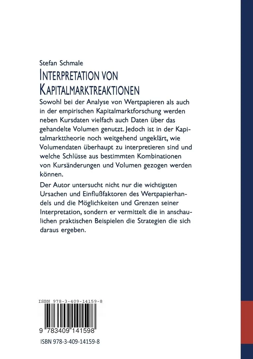 Rückseite: 9783409141598 | Interpretation von Kapitalmarktreaktionen | Stefan Schmale | Buch