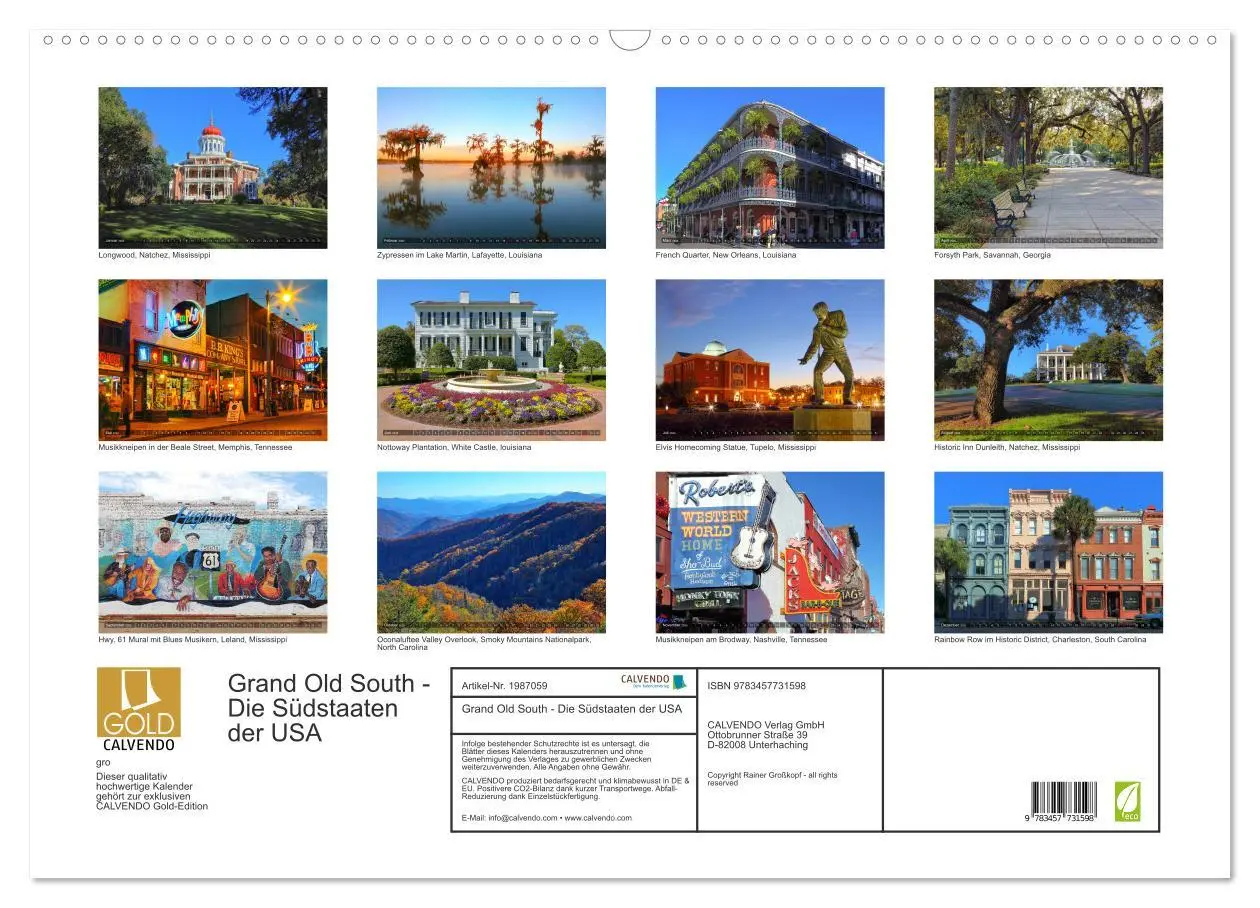 Bild: 9783457731598 | Grand Old South - Die Südstaaten der USA (Wandkalender 2026 DIN A2...