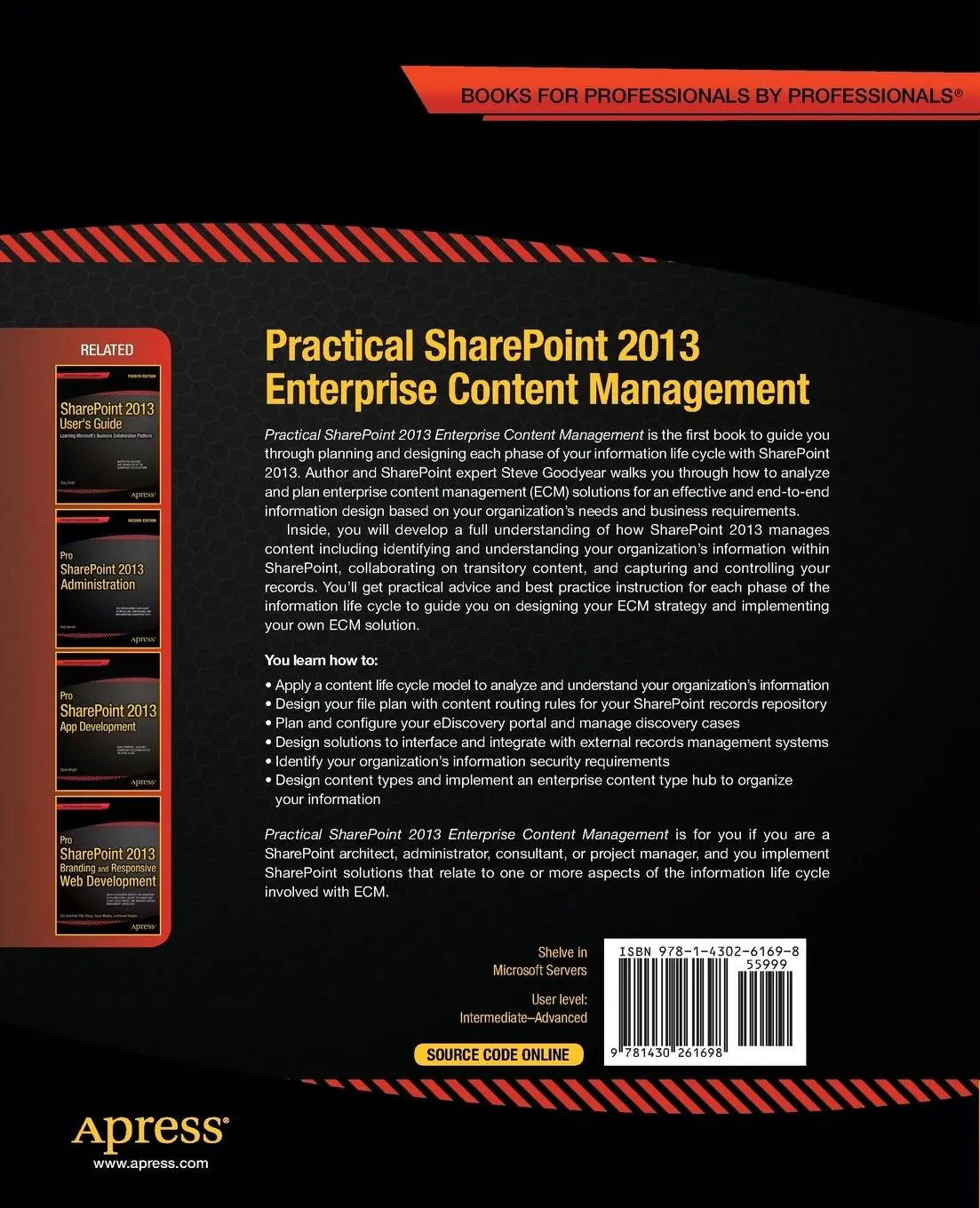 Rückseite: 9781430261698 | Practical SharePoint 2013 Enterprise Content Management | Goodyear