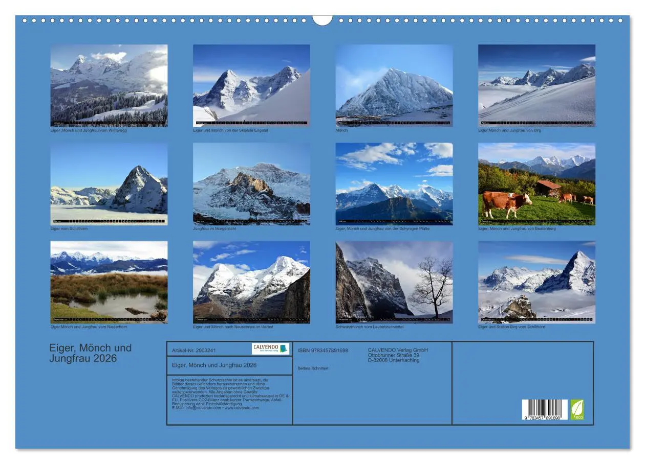 Bild: 9783457891698 | Eiger, Mönch und Jungfrau 2026 (Wandkalender 2026 DIN A2 quer),...