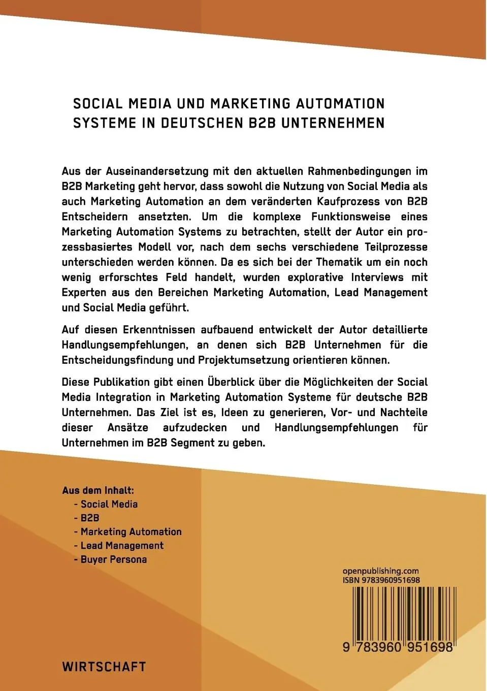 Rückseite: 9783960951698 | Social Media und Marketing Automation Systeme in deutschen B2B...