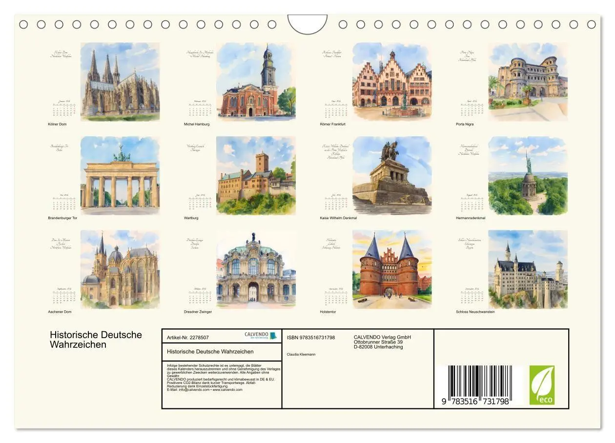 Bild: 9783516731798 | Historische Deutsche Wahrzeichen (Wandkalender 2026 DIN A4 quer),...
