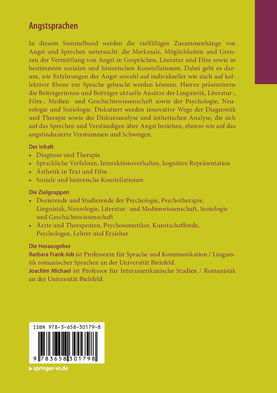 Rückseite: 9783658301798 | Angstsprachen | Joachim Michael (u. a.) | Taschenbuch | vii | Deutsch