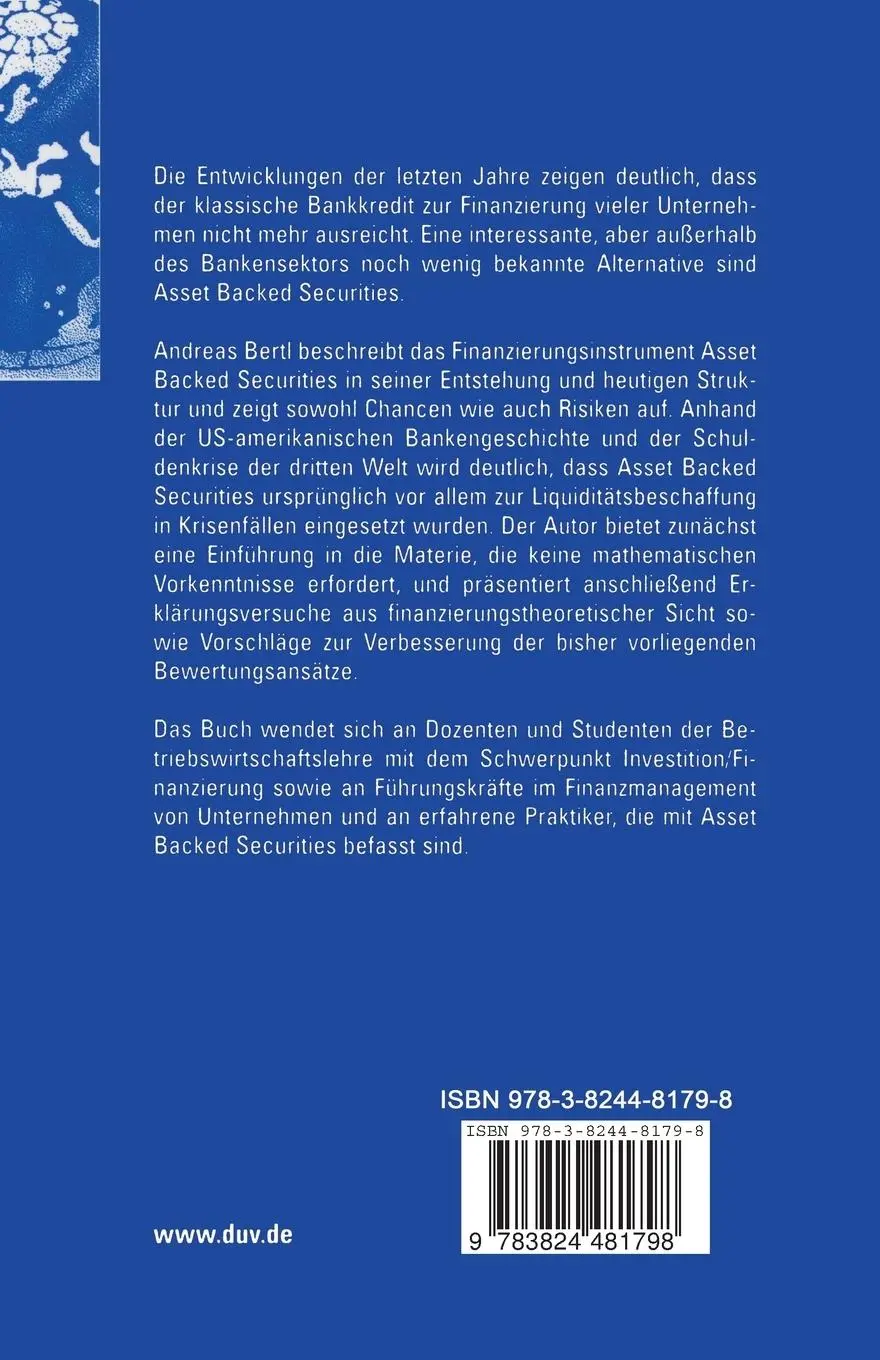 Rückseite: 9783824481798 | Verbriefung von Forderungen | Andreas Bertl | Taschenbuch | xxi | 2004