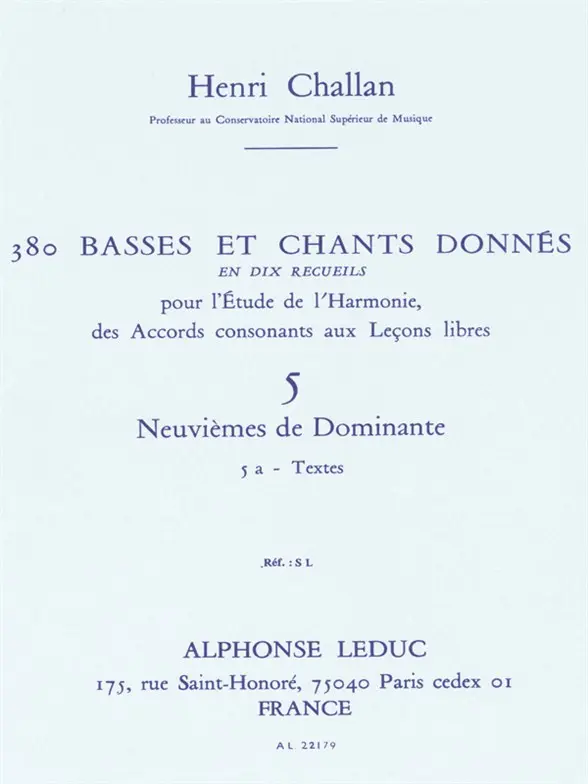 Cover: 9790046221798 | CHALLAN H. 380 BASSES ET CHANTS DONNES VOL.05:ACCORDS DE LA 9EME...