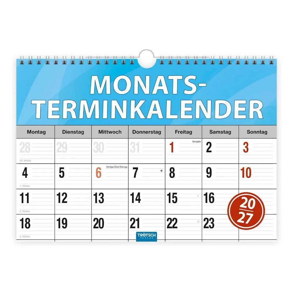 Cover: 4251901511898 | TRÖTSCH - Monatsterminer Monatsterminkalender 2027 mit Wire-O-Bindung