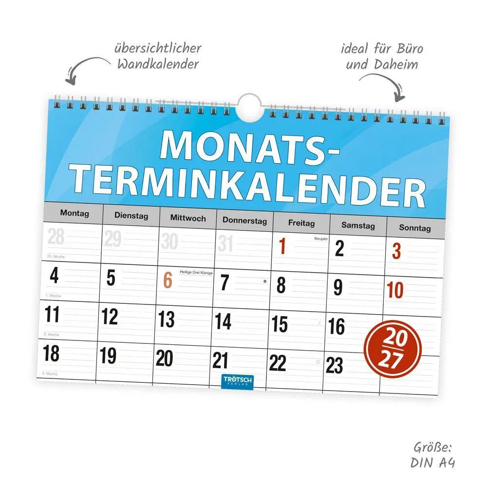 Bild: 4251901511898 | TRÖTSCH - Monatsterminer Monatsterminkalender 2027 mit Wire-O-Bindung