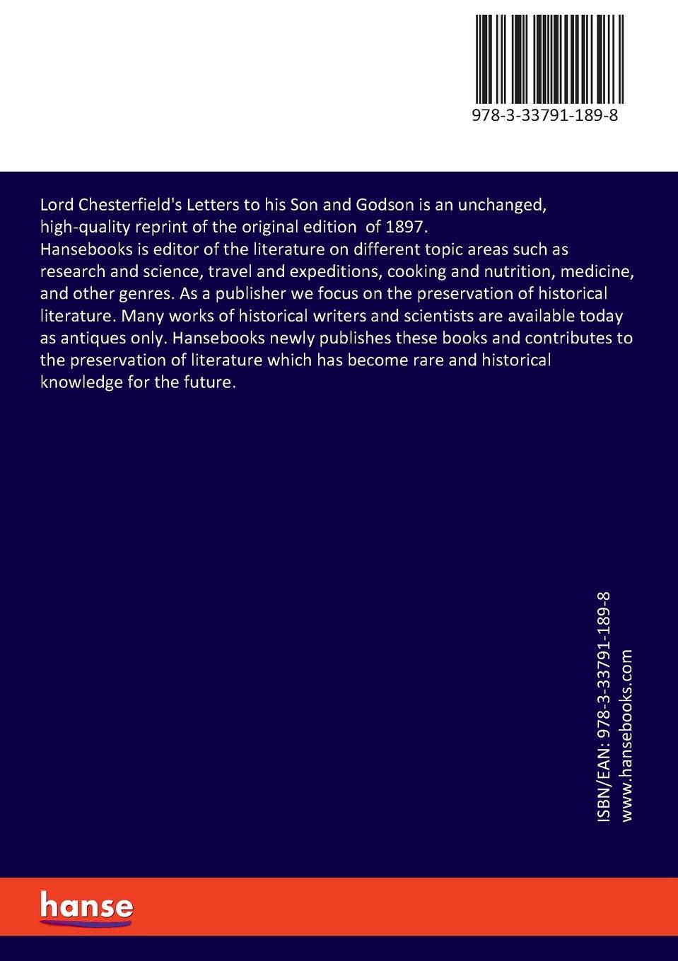 Rückseite: 9783337911898 | Lord Chesterfield's Letters to his Son and Godson | Taschenbuch | 2020