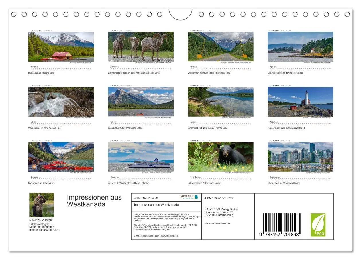 Bild: 9783457701898 | Impressionen aus Westkanada (Wandkalender 2026 DIN A4 quer),...