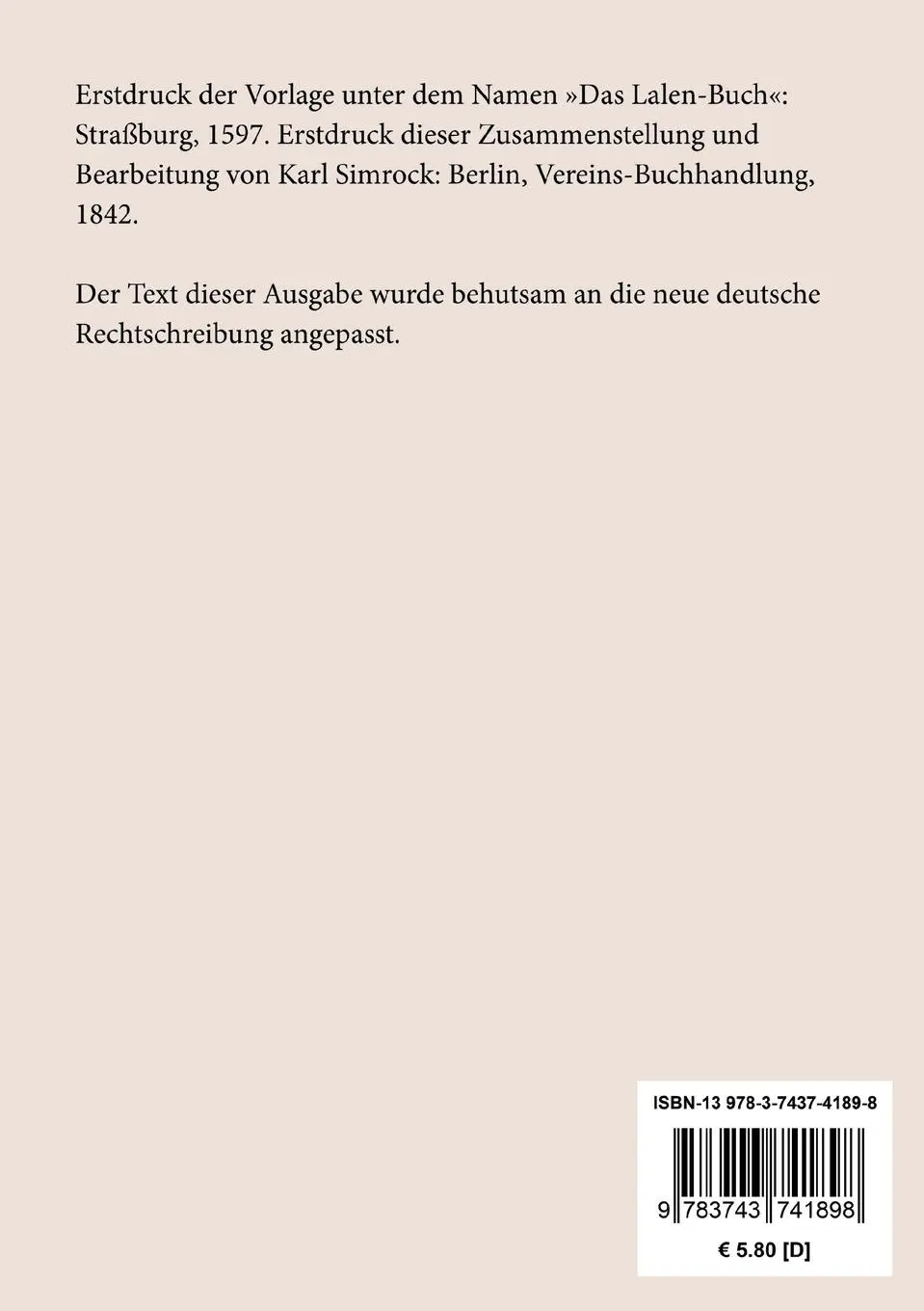 Rückseite: 9783743741898 | Die Schildbürger | Karl Simrock | Taschenbuch | Paperback | 104 S.