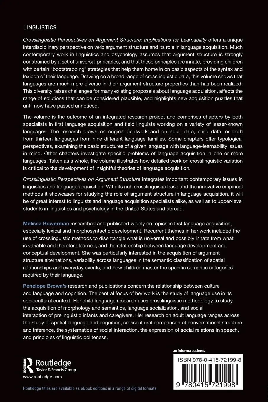 Rückseite: 9780415721998 | Crosslinguistic Perspectives on Argument Structure | Bowerman (u. a.)