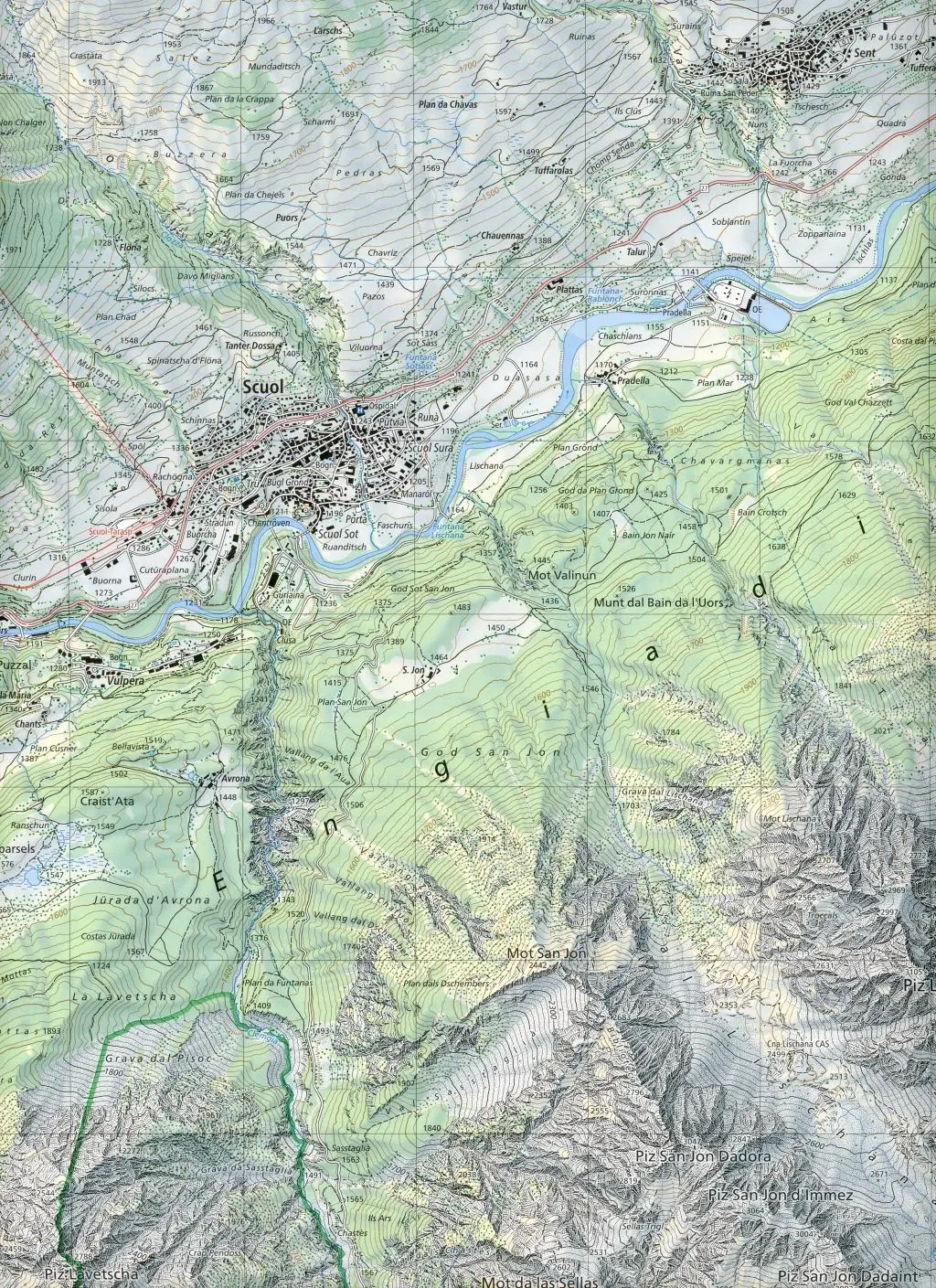 Bild: 9783302011998 | Swisstopo 1 : 25 000 Scuol | Tarasp - Sent - Ramosch | (Land-)Karte
