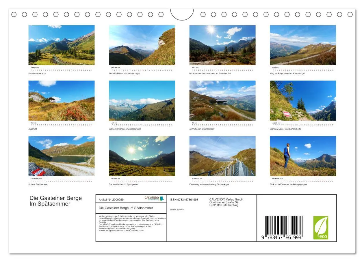 Bild: 9783457861998 | Die Gasteiner Berge Im Spätsommer (Wandkalender 2026 DIN A4 quer),...
