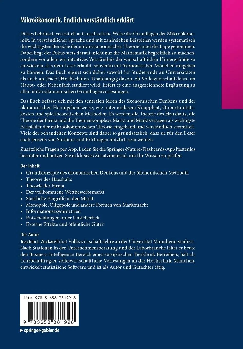 Rückseite: 9783658381998 | Mikroökonomik | Endlich verständlich erklärt | Joachim L. Zuckarelli