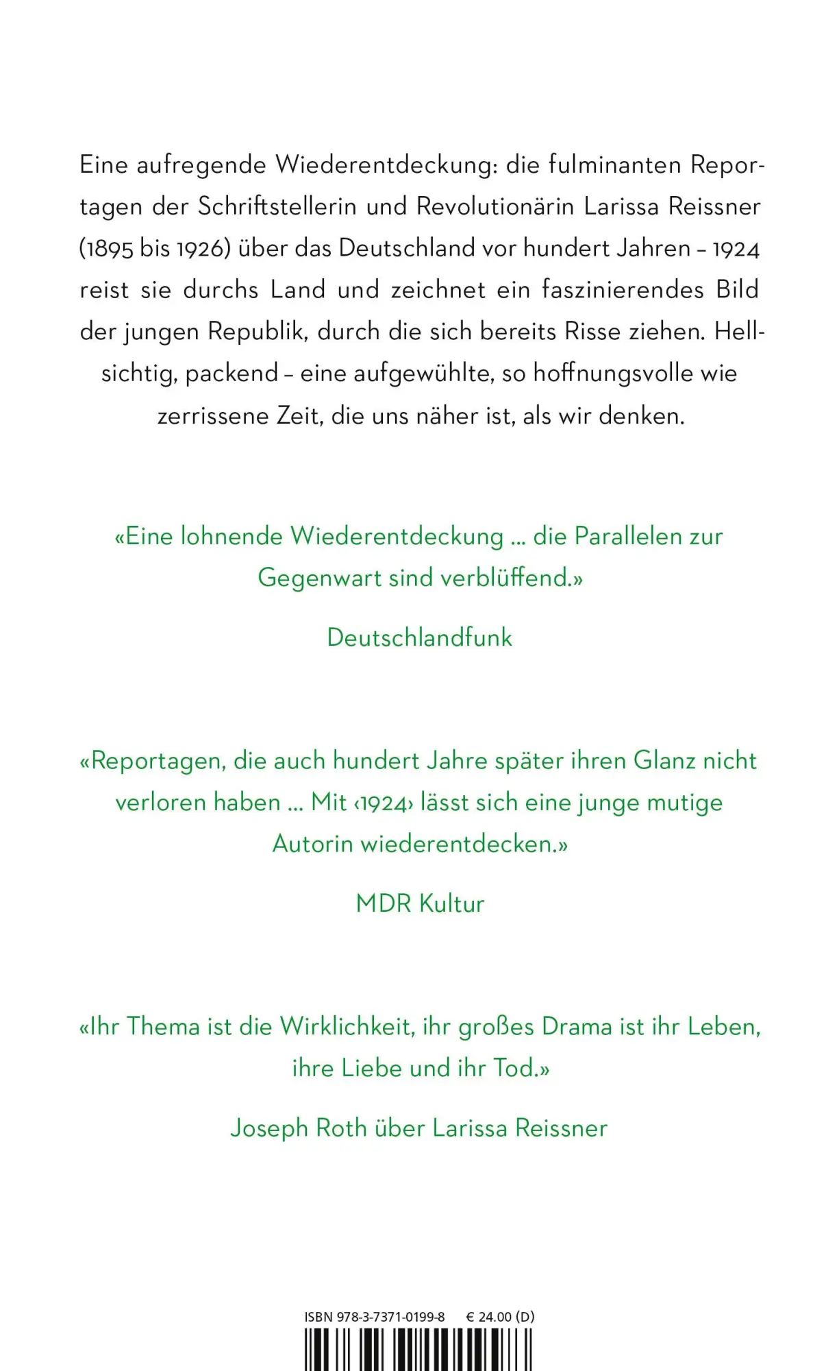 Rückseite: 9783737101998 | 1924 | Larissa Reissner | Buch | 272 S. | Deutsch | 2024
