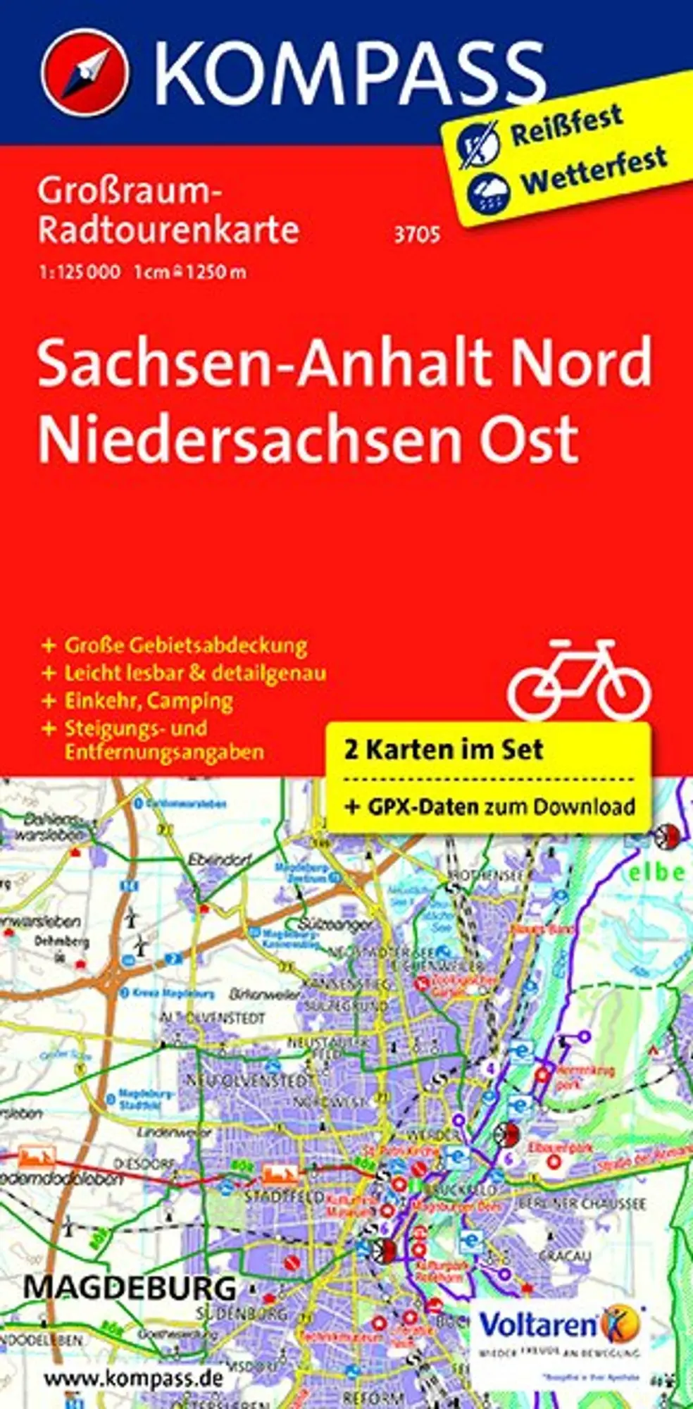 Cover: 9783990442098 | KOMPASS Großraum-Radtourenkarte 3705 Sachsen-Anhalt Nord -...