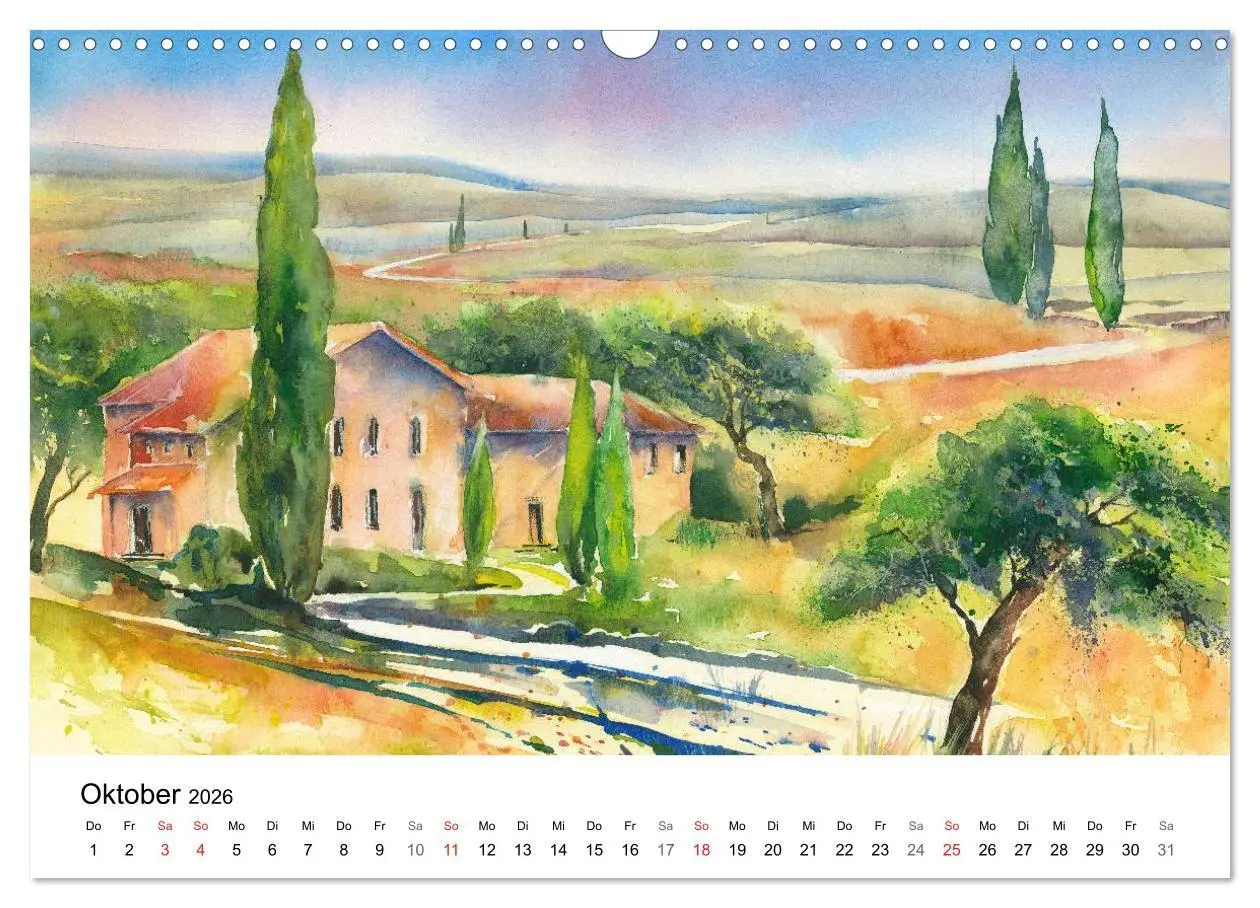 Bild: 9783516072198 | Toskana Aquarelle (Wandkalender 2026 DIN A3 quer), CALVENDO...