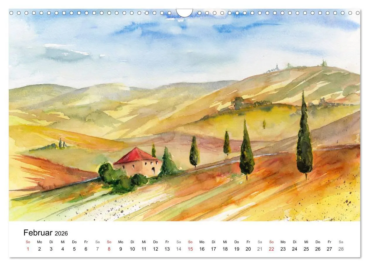 Bild: 9783516072198 | Toskana Aquarelle (Wandkalender 2026 DIN A3 quer), CALVENDO...