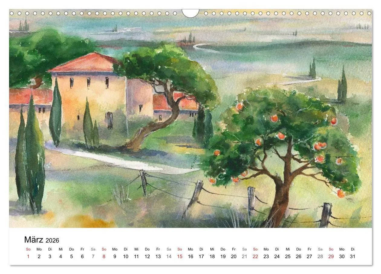 Bild: 9783516072198 | Toskana Aquarelle (Wandkalender 2026 DIN A3 quer), CALVENDO...