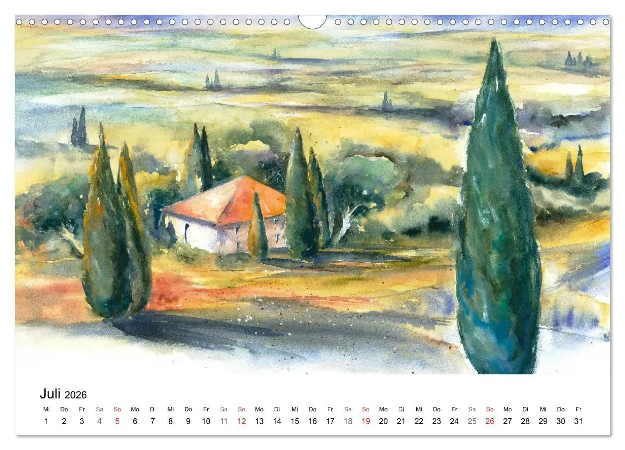 Bild: 9783516072198 | Toskana Aquarelle (Wandkalender 2026 DIN A3 quer), CALVENDO...