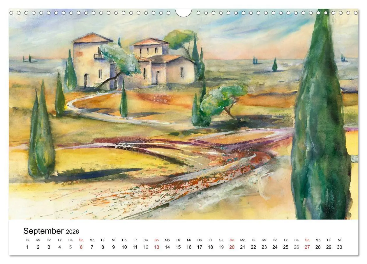 Bild: 9783516072198 | Toskana Aquarelle (Wandkalender 2026 DIN A3 quer), CALVENDO...