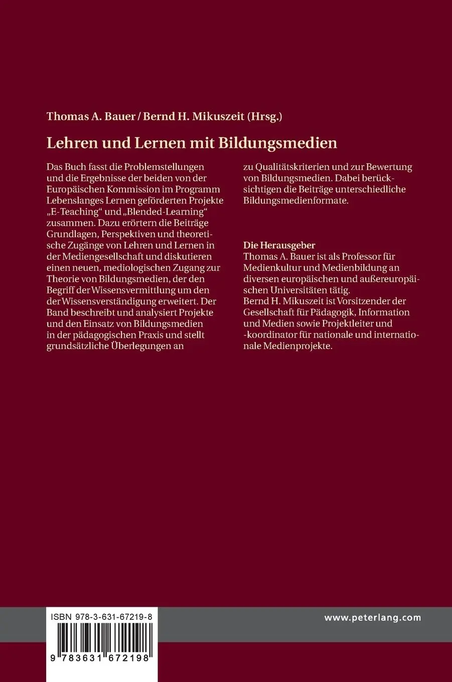 Rückseite: 9783631672198 | Lehren und Lernen mit Bildungsmedien | Bernd H. Mikuszeit (u. a.)