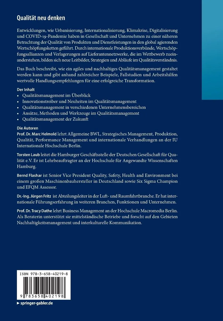 Rückseite: 9783658402198 | Qualität neu denken | Marc Helmold (u. a.) | Taschenbuch | XXXVII