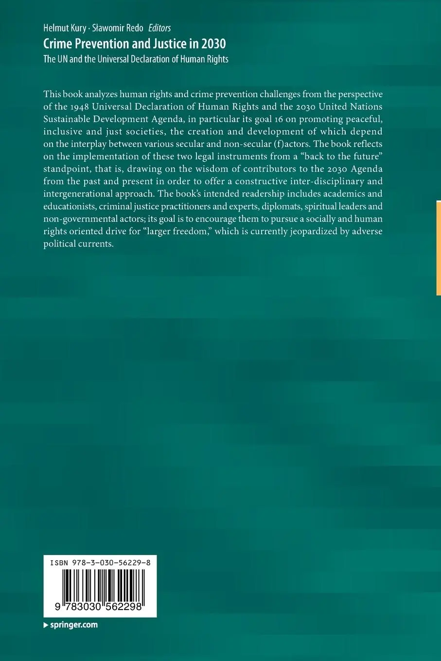 Rückseite: 9783030562298 | Crime Prevention and Justice in 2030 | S¿awomir Redo (u. a.) | Buch