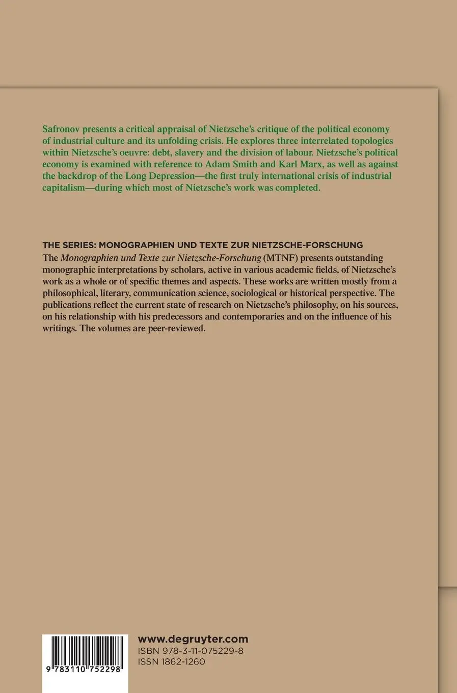 Rückseite: 9783110752298 | Nietzsche's Political Economy | Dmitri G. Safronov | Buch | XLVI