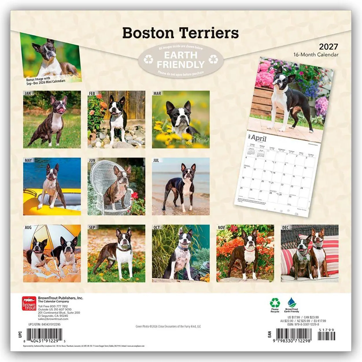 Rückseite: 9798330712298 | Boston Terriers 2027 - 16-Monatskalender | Browntrout Publishers