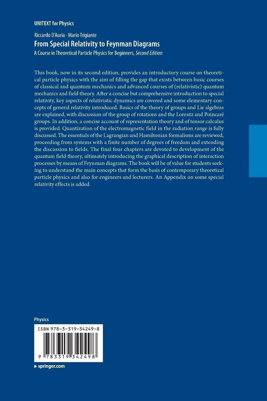 Rückseite: 9783319342498 | From Special Relativity to Feynman Diagrams | Riccardo D'Auria (u. a.)