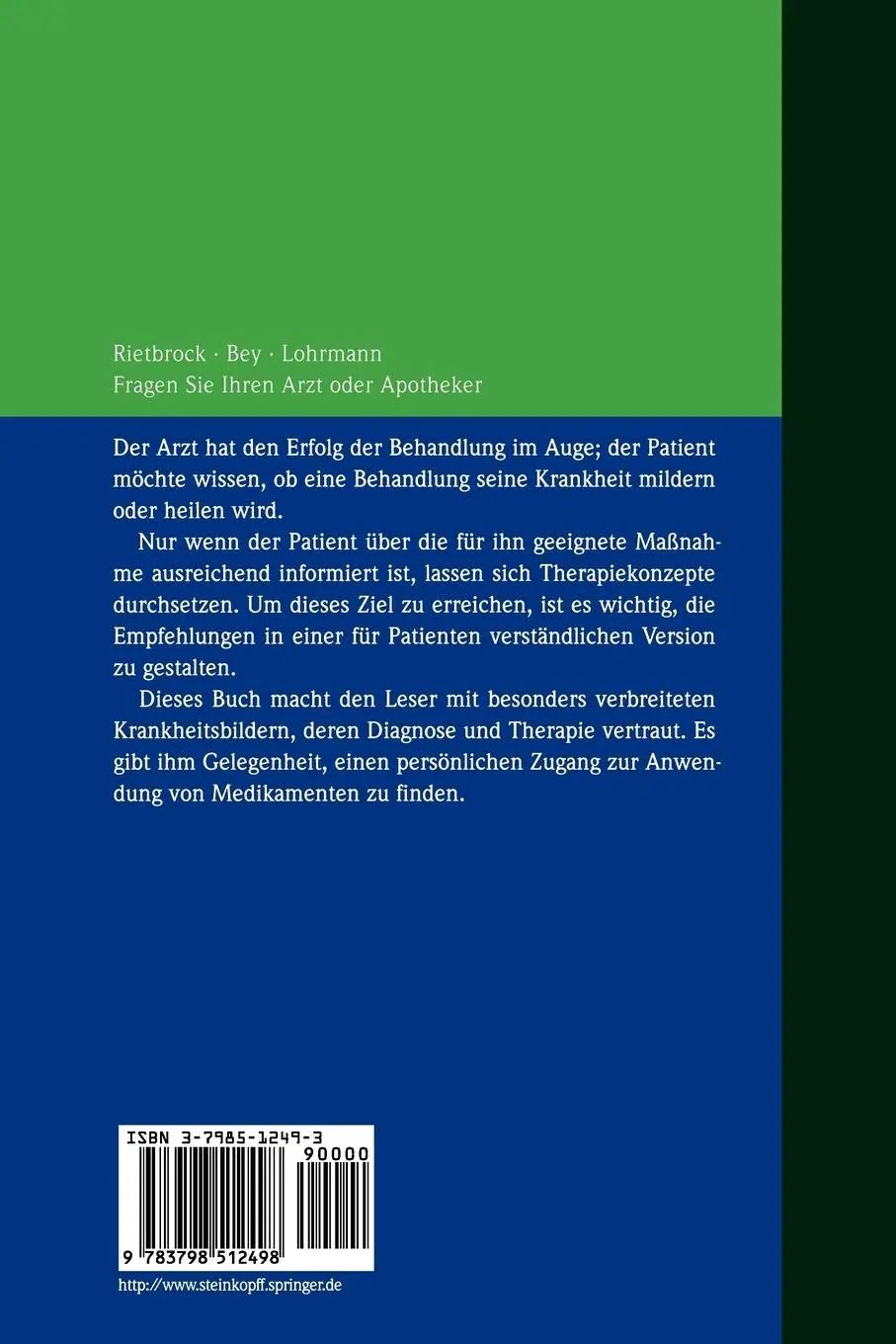 Rückseite: 9783798512498 | Fragen Sie Ihren Arzt oder Apotheker | N. H. Rietbrock (u. a.) | Buch