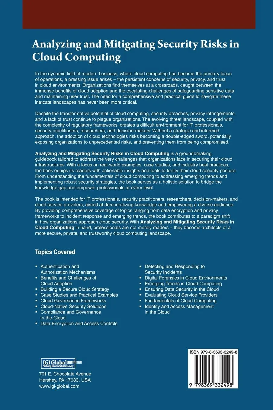 Rückseite: 9798369332498 | Analyzing and Mitigating Security Risks in Cloud Computing | Buch