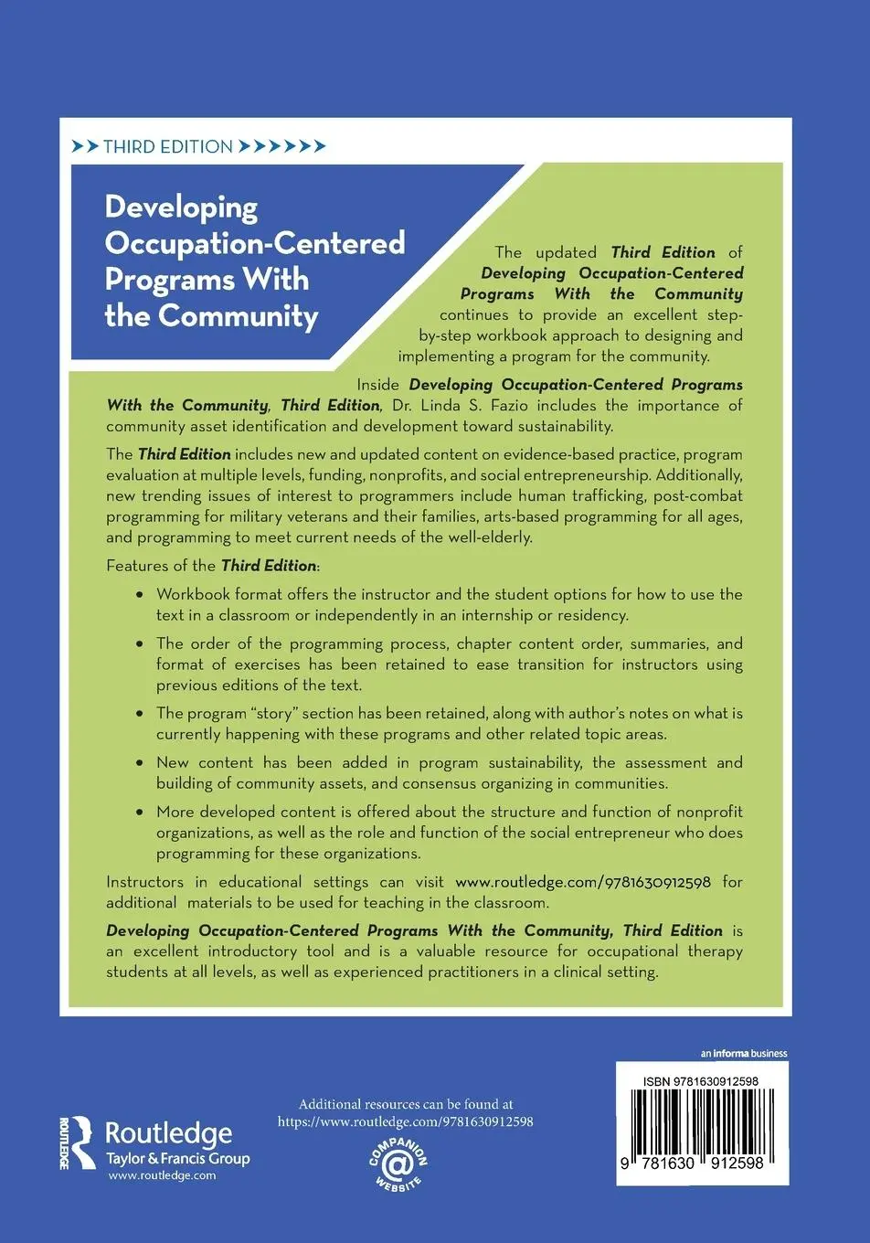 Rückseite: 9781630912598 | Developing Occupation-Centered Programs With the Community | Fazio