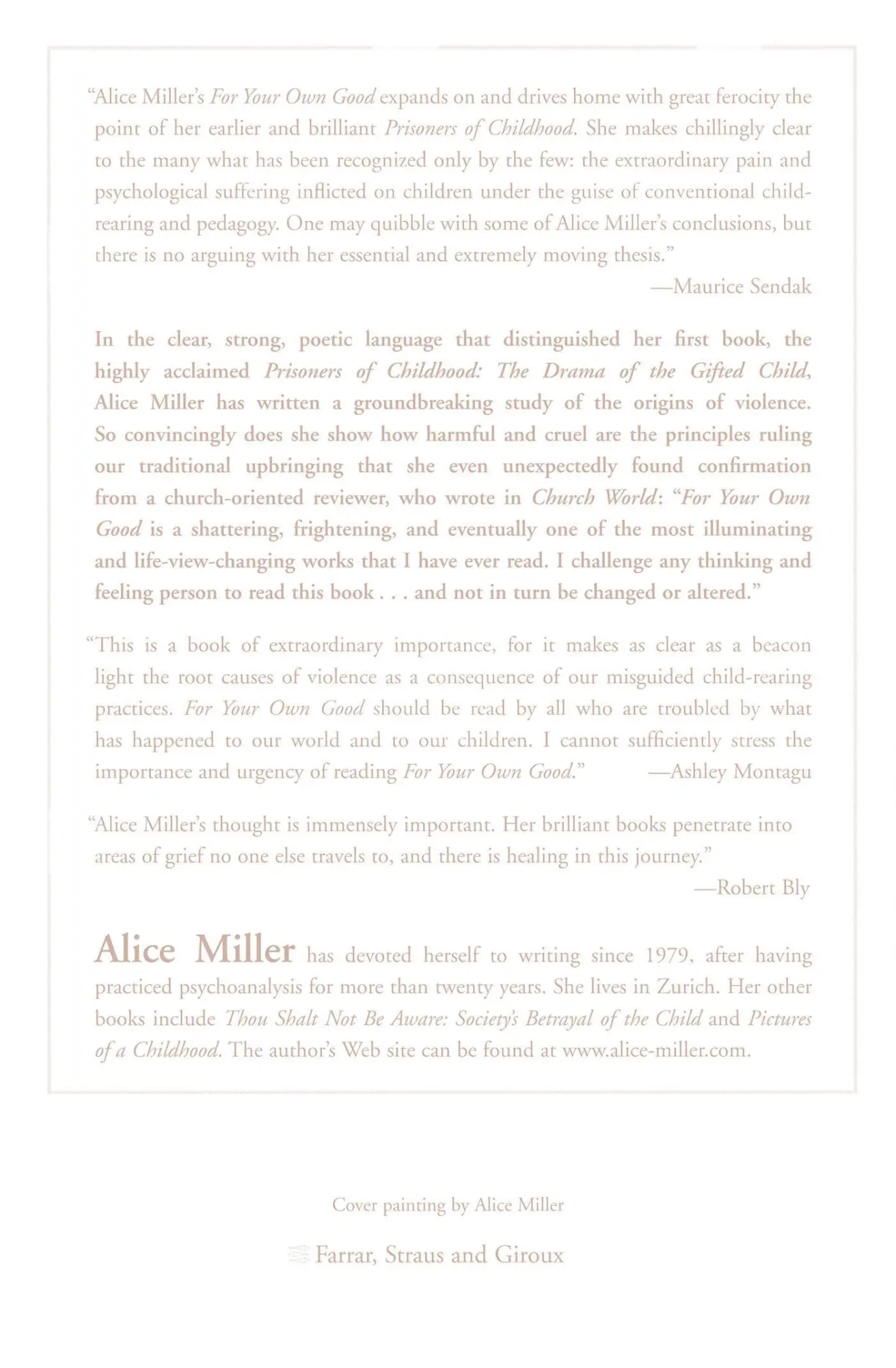 Rückseite: 9780374522698 | For Your Own Good | Alice Miller | Taschenbuch | Englisch | 2002