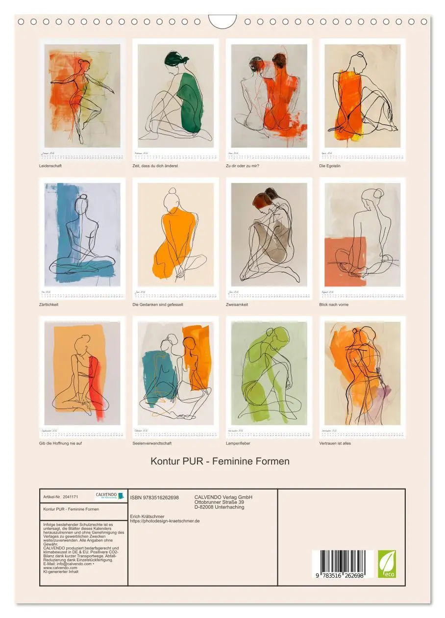 Bild: 9783516262698 | Kontur PUR - Feminine Formen (Wandkalender 2026 DIN A3 hoch),...