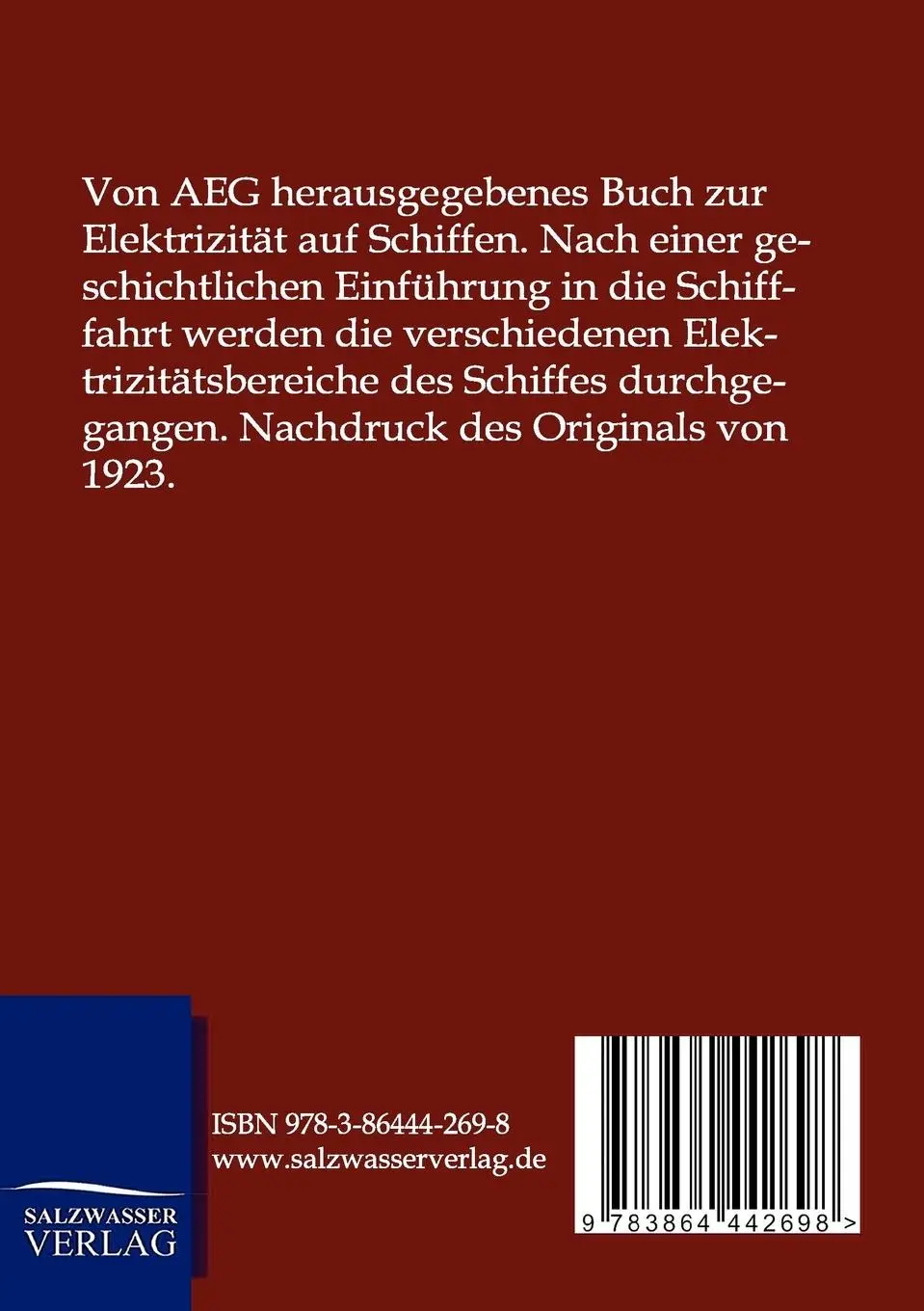 Rückseite: 9783864442698 | Elektrizität auf Schiffen | Aeg | Taschenbuch | 276 S. | Deutsch