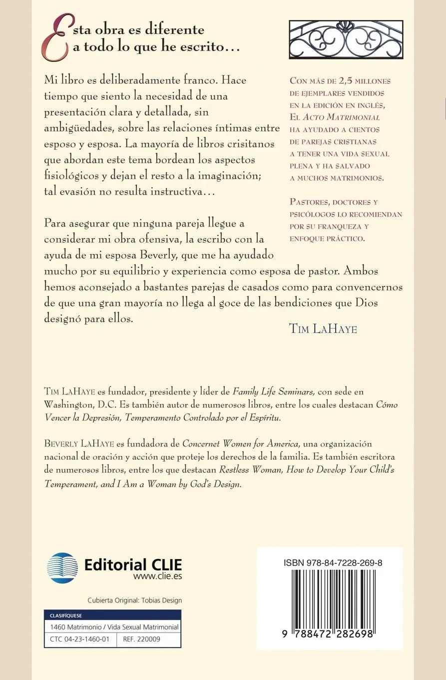 Rückseite: 9788472282698 | El Acto Matrimonial | La Belleza del Amor Sexual | Tim Lahaye | Buch
