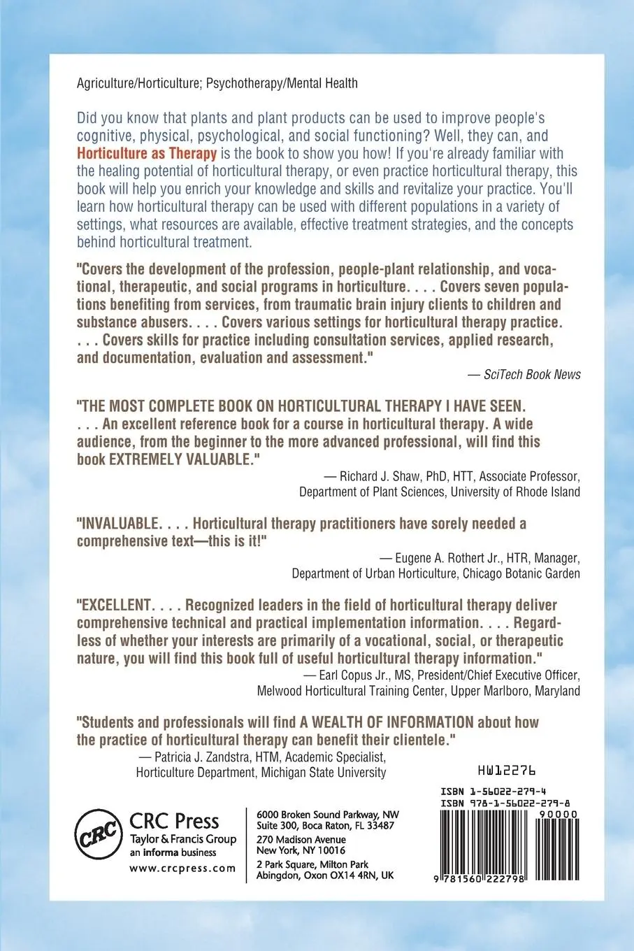 Rückseite: 9781560222798 | Horticulture as Therapy | Principles and Practice | Straus (u. a.)