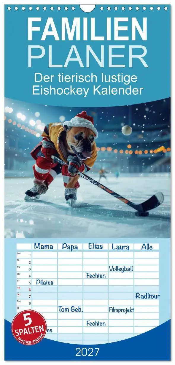 Cover: 9783594302798 | Familienplaner 2027 - Der tierisch lustige Eishockey Kalender mit 5...